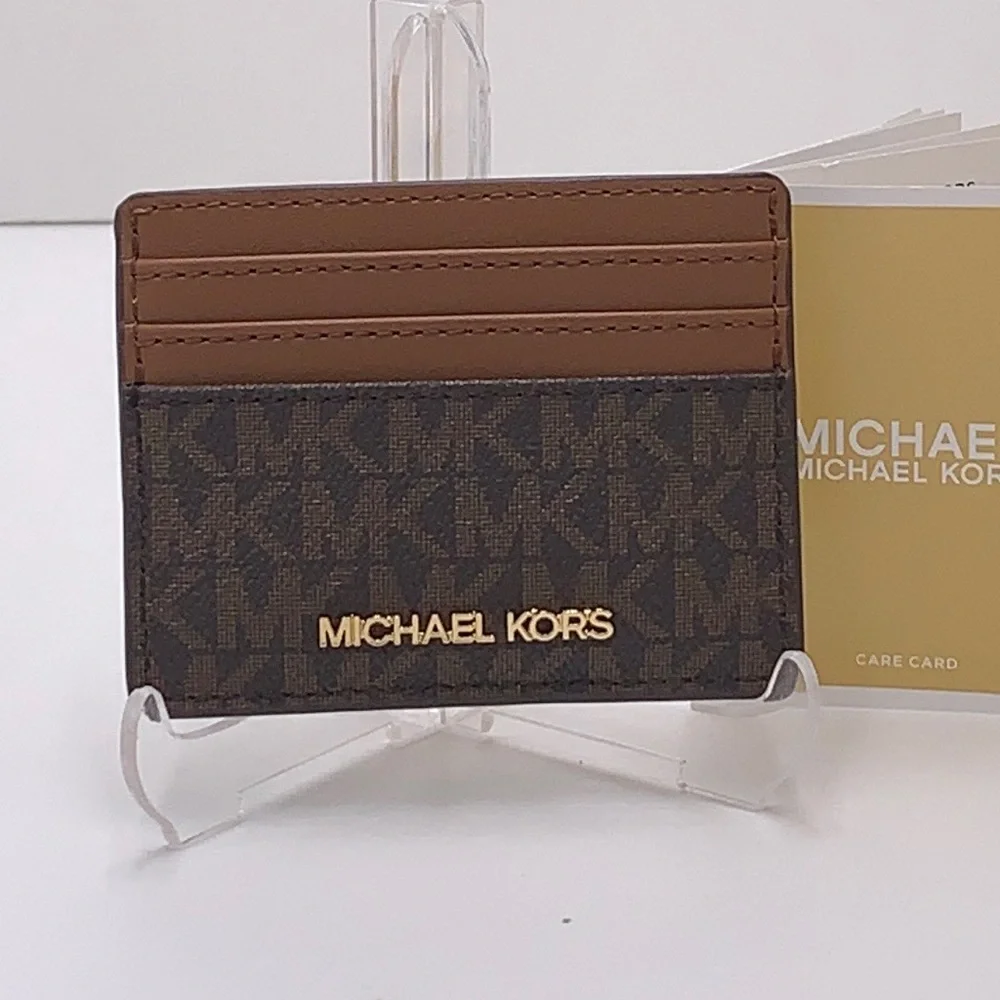 MICHAEL KORS Leather Large Card Holder Case Wallet Brown signature color